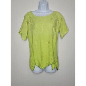 Double Decker lime green fairy tie back renaissance woodsy embroidered top large